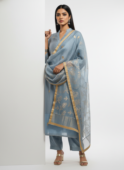 Semi Stitched Formal chanderi Suitset