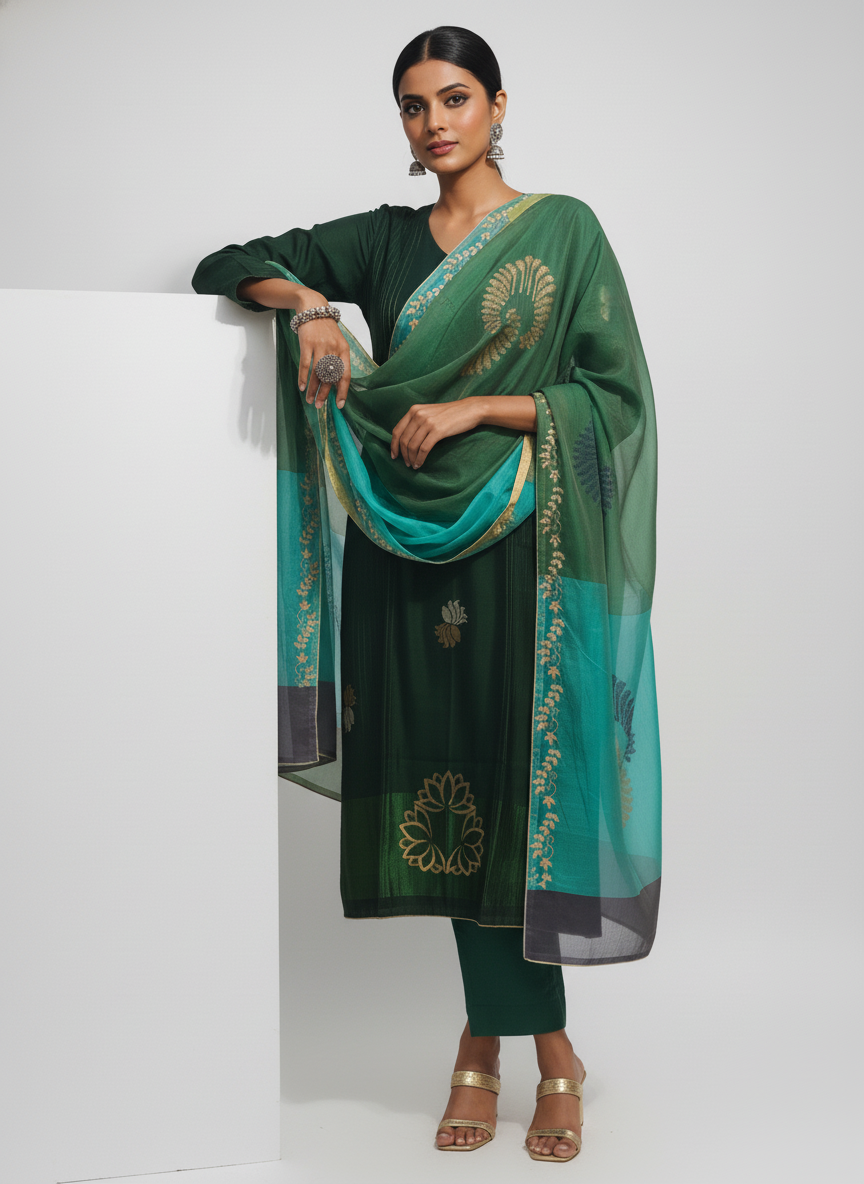 Semi Stitched Formal Chanderi Suitset