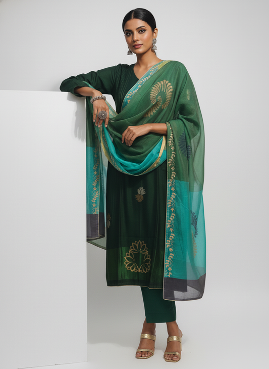 Semi Stitched Formal Chanderi Suitset