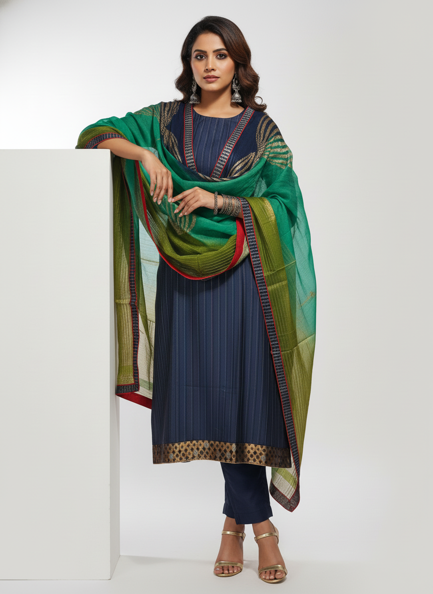 Semi Stitched Formal chanderi Suitset