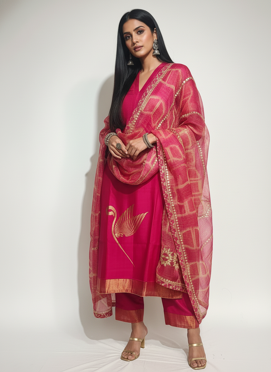 Semi Stitched Formal Chanderi Suitset