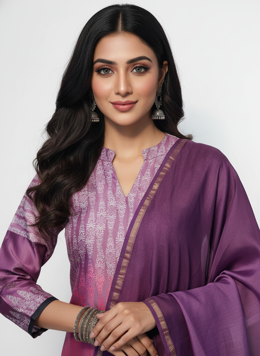 Semi Stitched Chanderi Casual Suitset