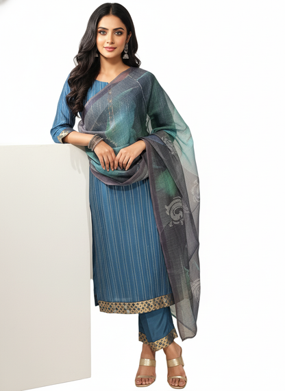 Semi Stitched Chanderi Casual Suitset