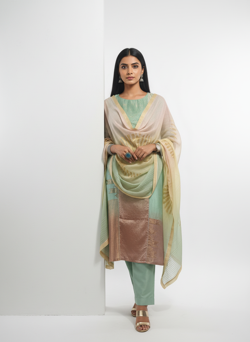 Semi Stitched Formal Chanderi Suitset