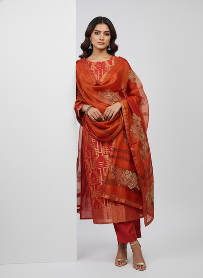 Semi Stitched Formal chanderi Suitset