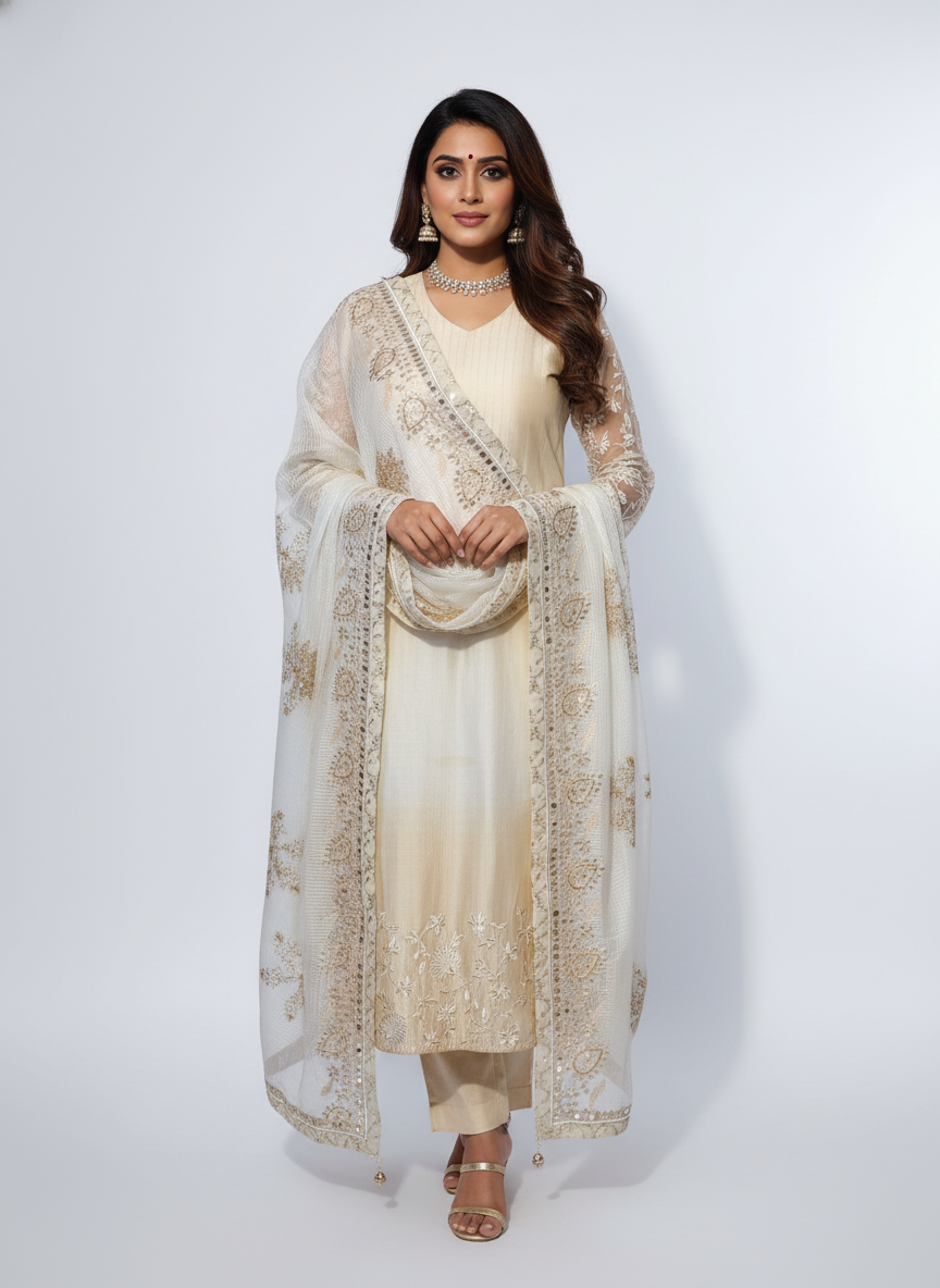 Semi Stitched Formal chanderi Suitset