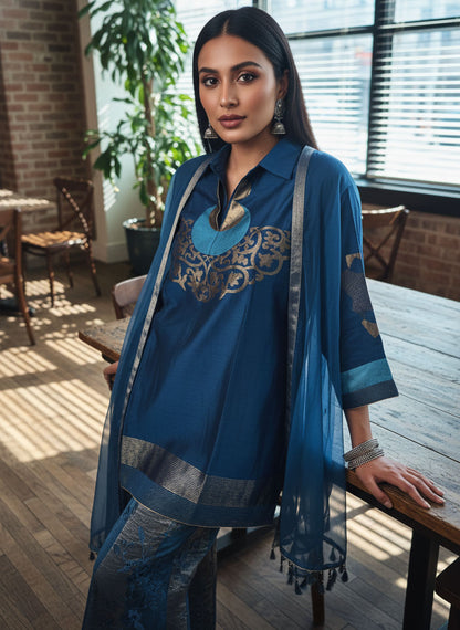 Semi Stitched Chanderi coordset dress