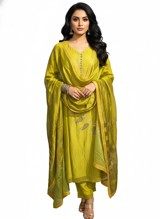 Semi Stitched Formal chanderi Suitset