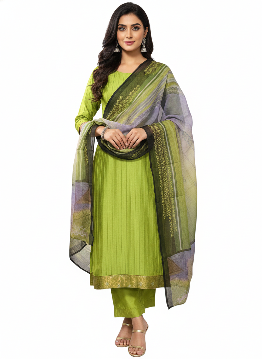 Semi Stitched Chanderi Casual Suitset