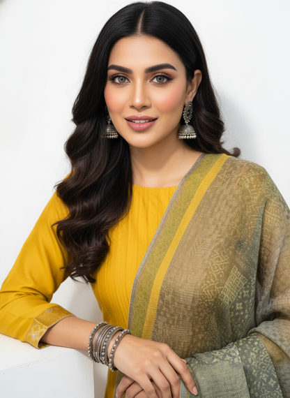 Semi Stitched Chanderi Casual Suitset