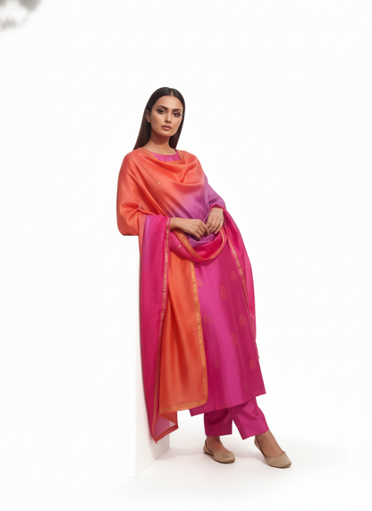 Semi Stitched Chanderi Casual Suitset