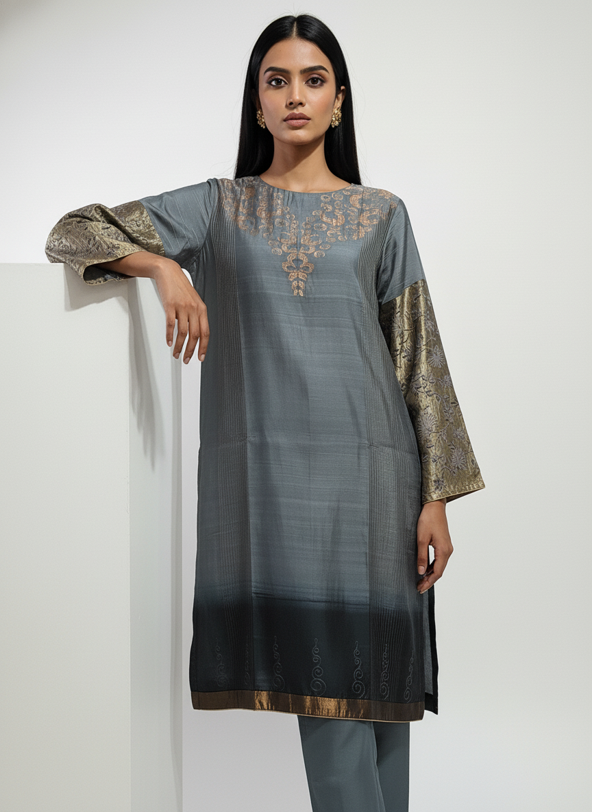Semi Stitched Formal chanderi Kurta