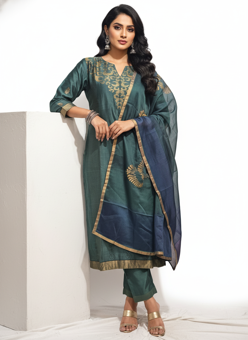 Semi Stitched Formal chanderi Suitset