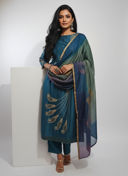 Semi Stitched Formal Chanderi Suitset