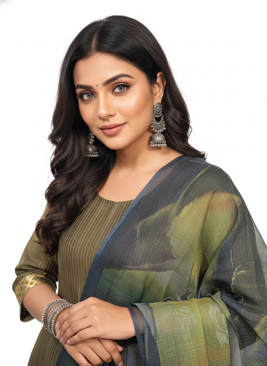 Semi Stitched Chanderi Casual Suitset