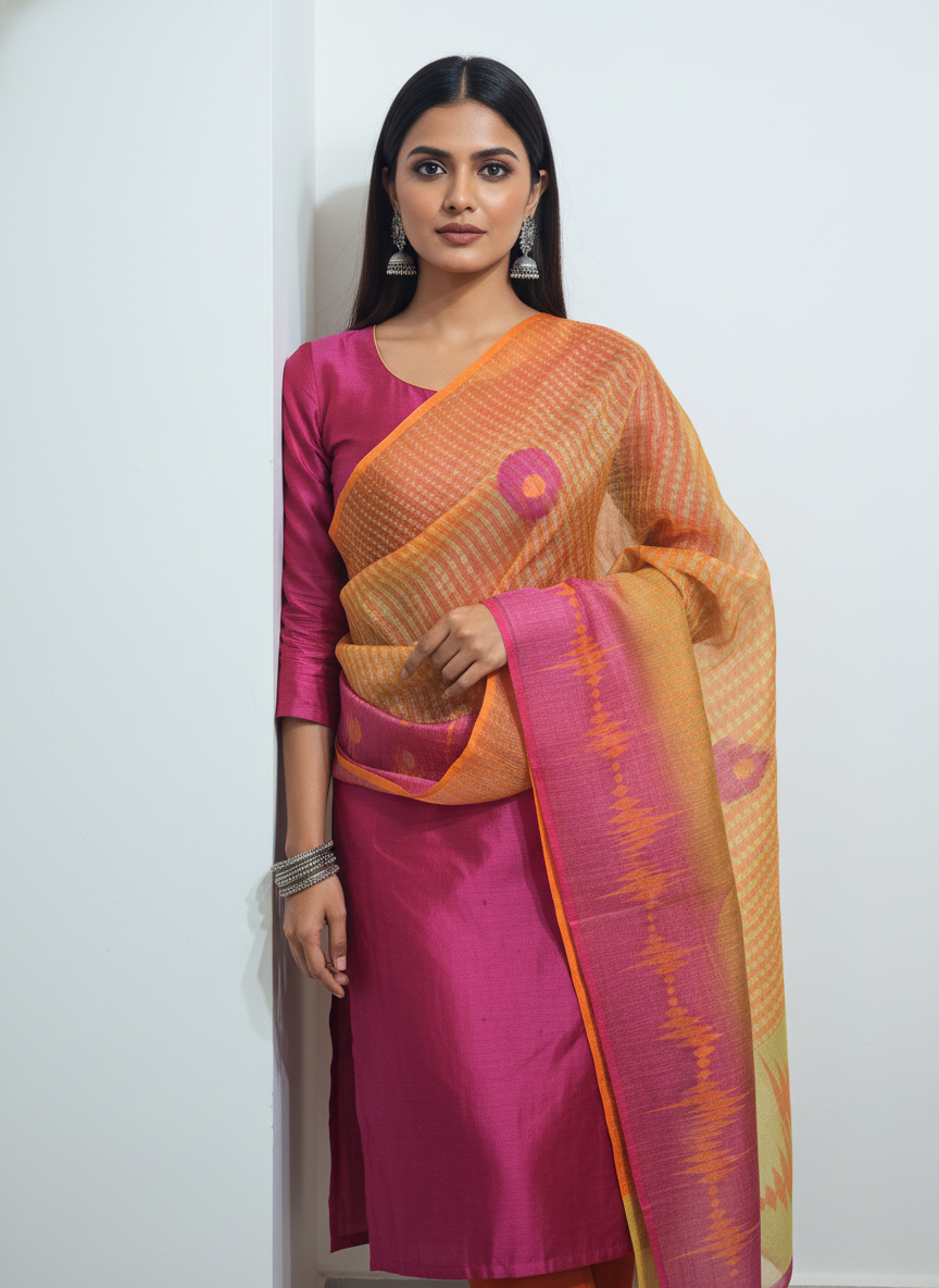 Printed silk linen Dupatta