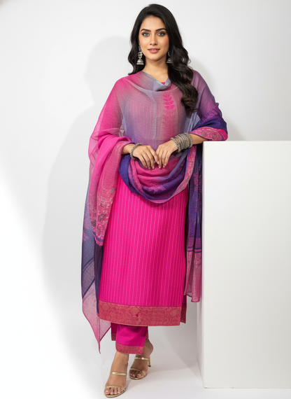 Semi Stitched Chanderi Casual Suitset