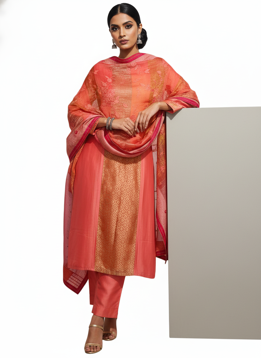 Semi Stitched Formal Chanderi Suitset