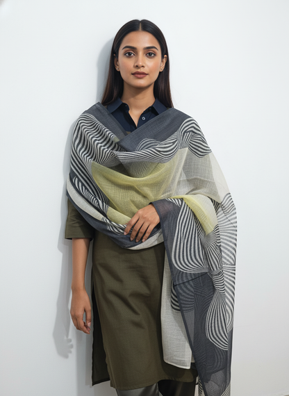 Printed silk linen Dupatta