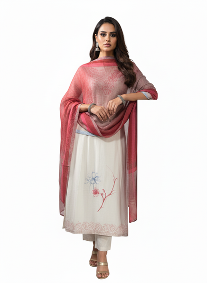 Semi Stitched Chanderi Casual Suitset