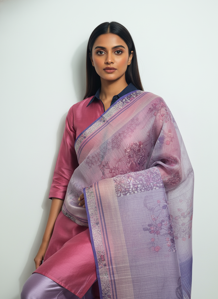 Printed silk linen Dupatta