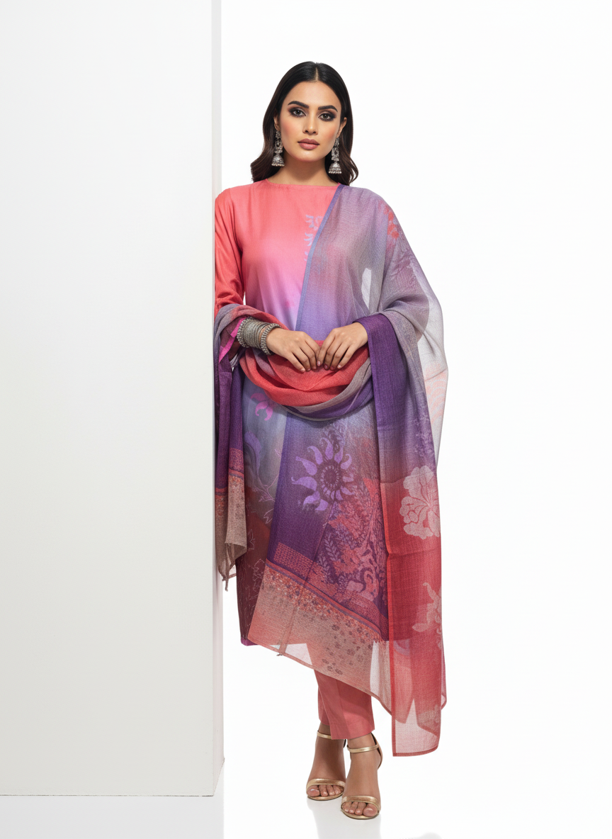 Semi Stitched Chanderi Casual Suitset