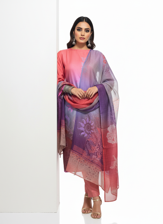 Semi Stitched Chanderi Casual Suitset