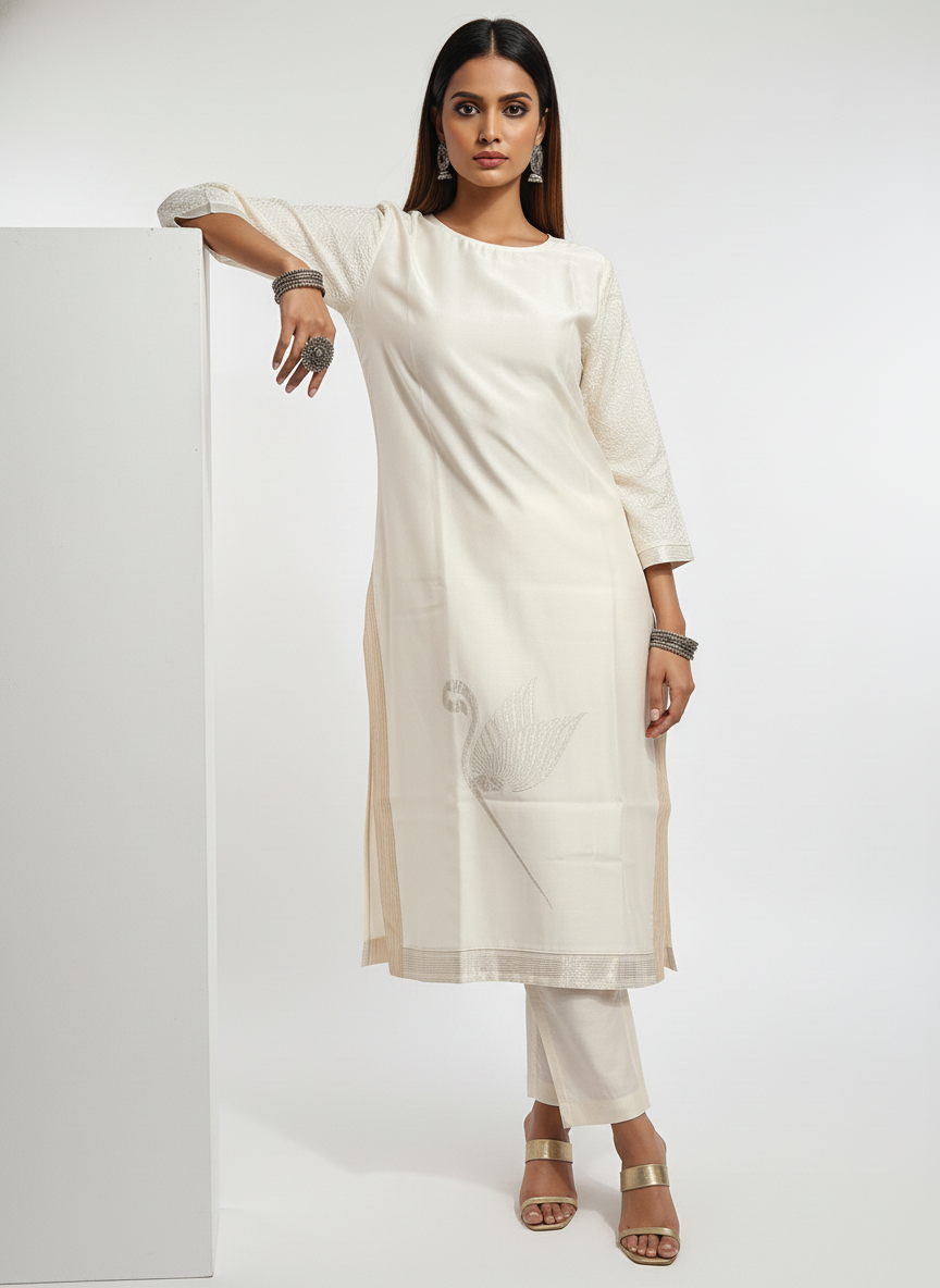 Semi Stitched Formal chanderi Kurta