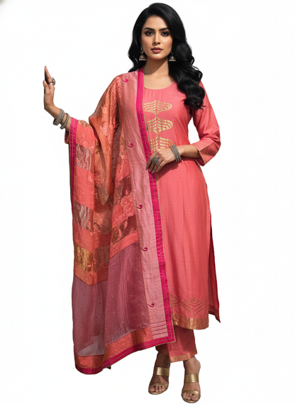 Semi Stitched Formal chanderi Suitset