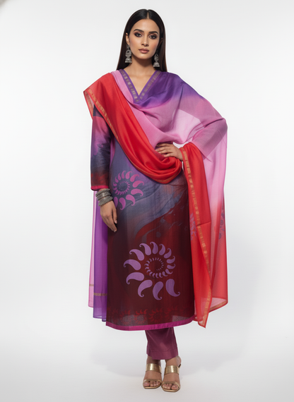 Semi Stitched Chanderi Casual Suitset
