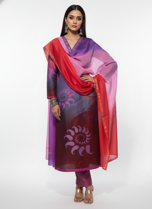 Semi Stitched Chanderi Casual Suitset