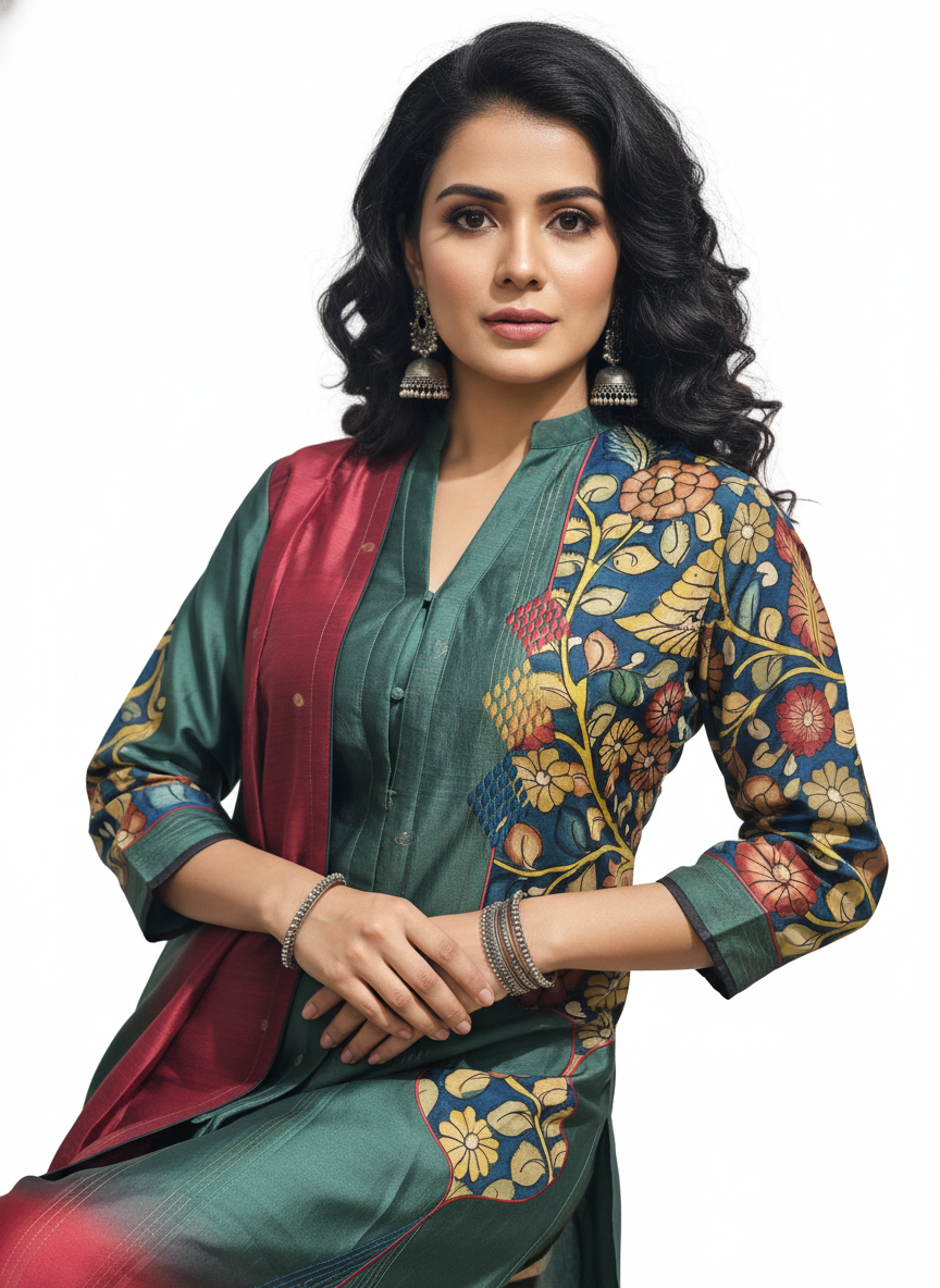 Semi Stitched Formal chanderi Suitset