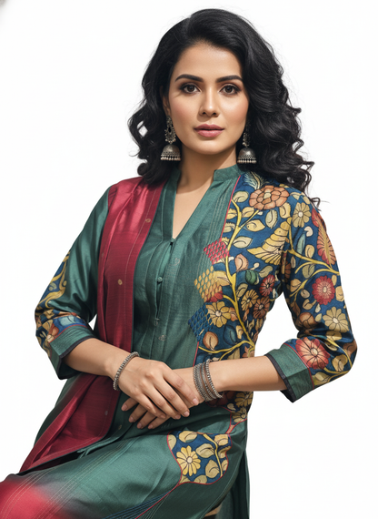 Semi Stitched Formal chanderi Suitset