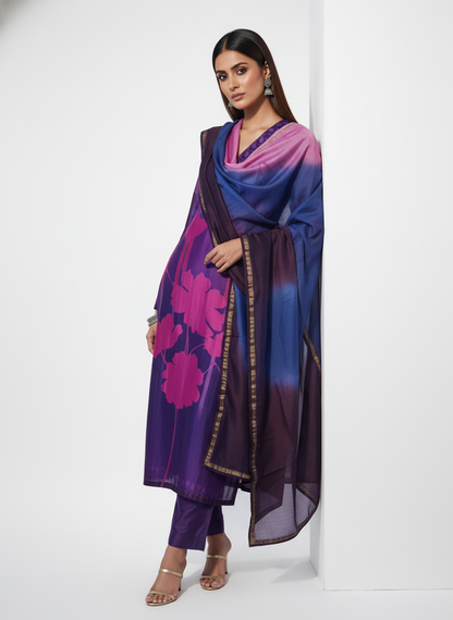 Semi Stitched Chanderi Casual Suitset
