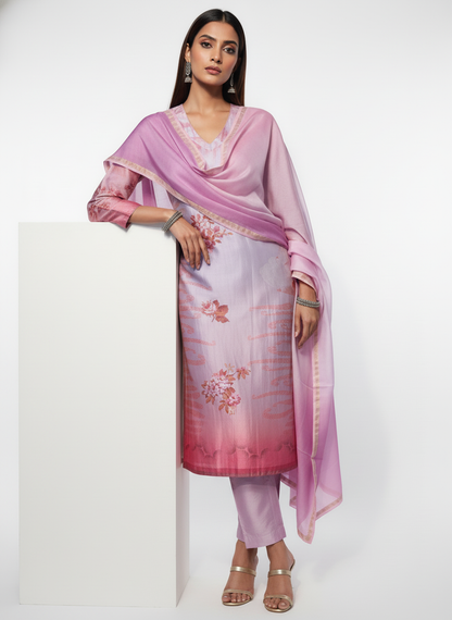 Semi Stitched Chanderi Casual Suitset