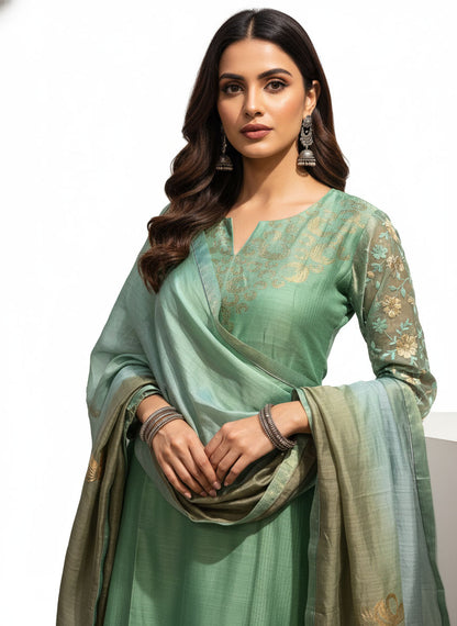 Semi Stitched Formal chanderi Suitset