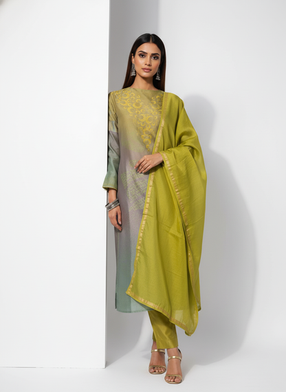 Semi Stitched Chanderi Casual Suitset