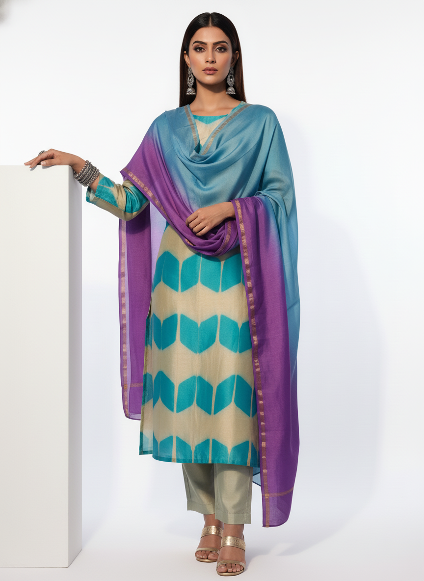 Semi Stitched Chanderi Casual Suitset