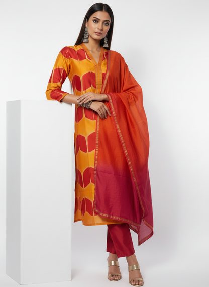 Semi Stitched Chanderi Casual Suitset