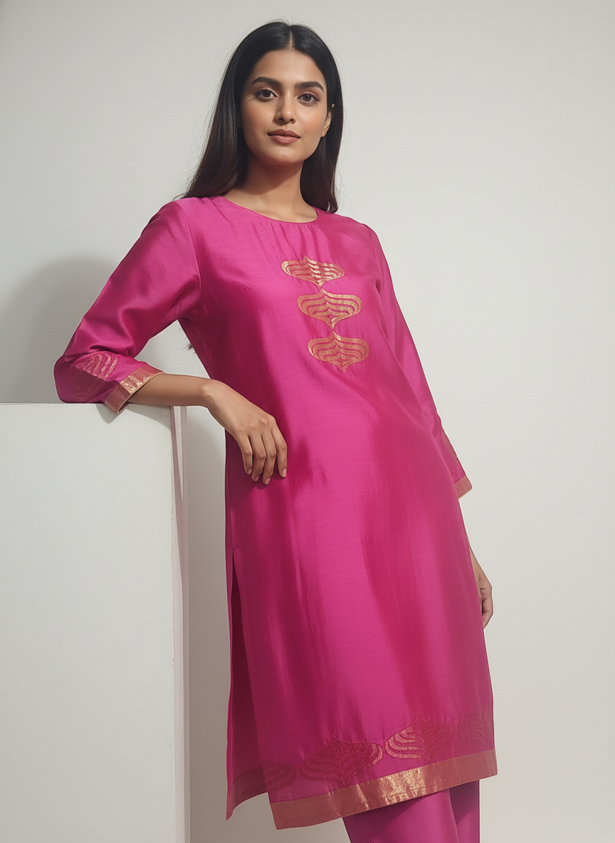 Semi Stitched Formal chanderi Kurta