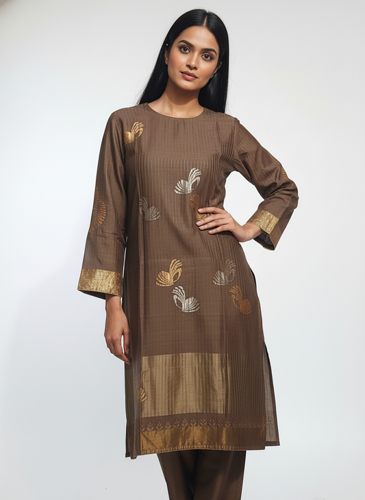 Semi Stitched Formal chanderi Kurta
