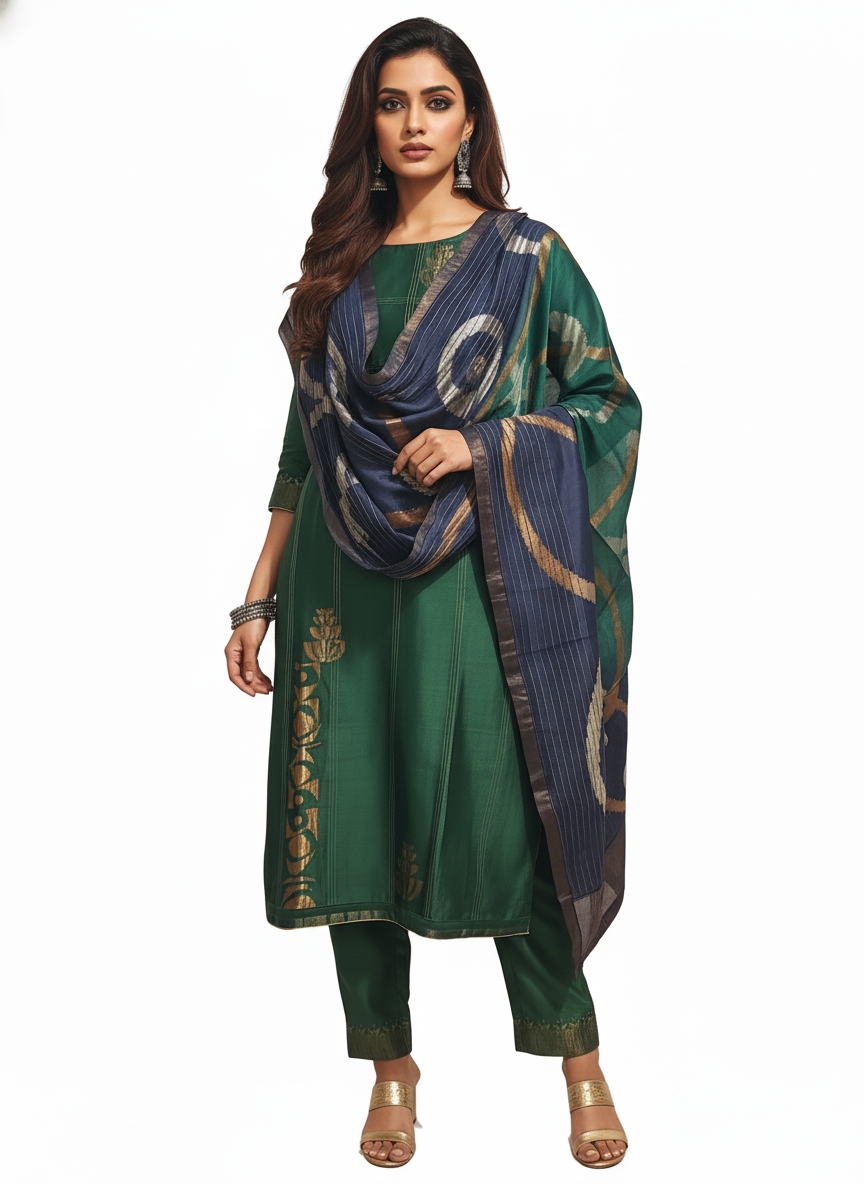 Semi Stitched Formal chanderi Suitset