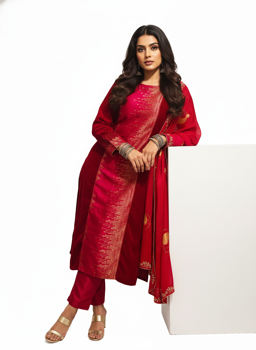 Semi Stitched Formal velvet Suitset