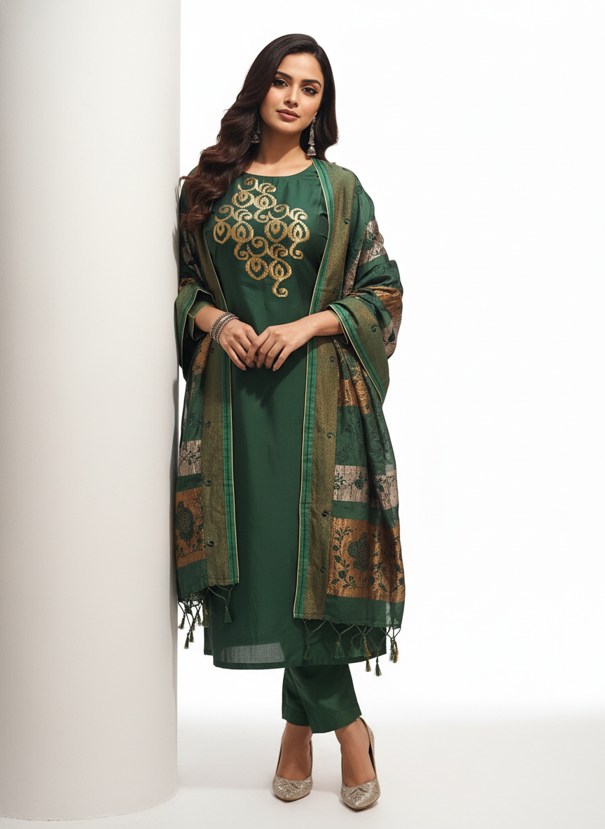 Semi Stitched Formal chanderi Suitset