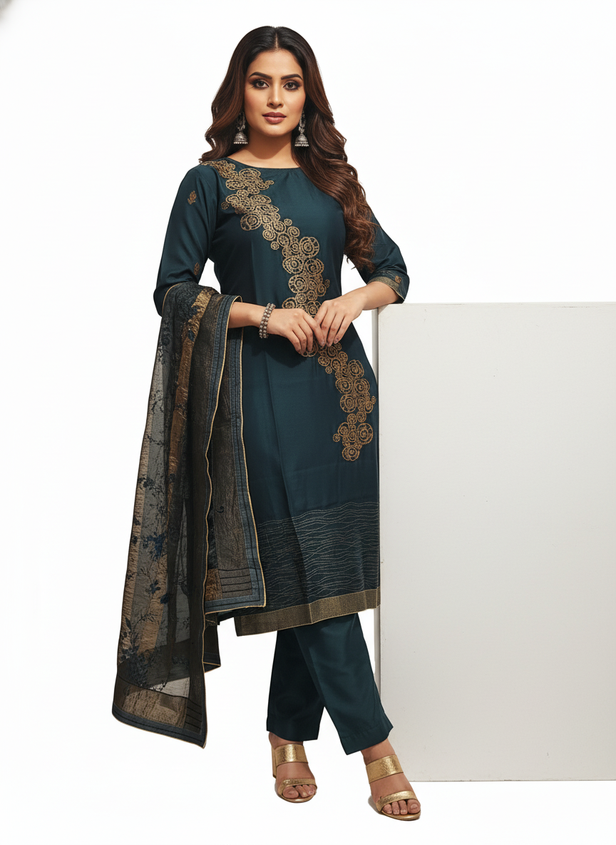 Semi Stitched Formal chanderi Suitset