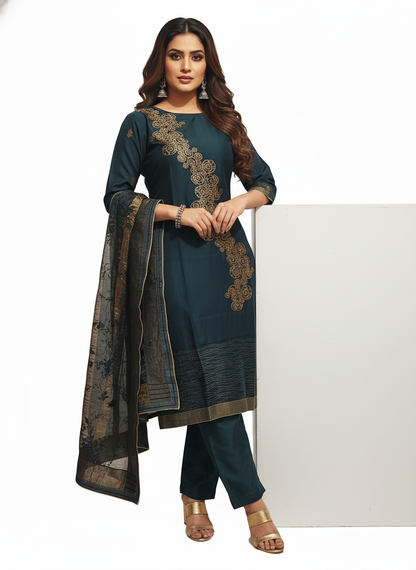 Semi Stitched Formal chanderi Suitset
