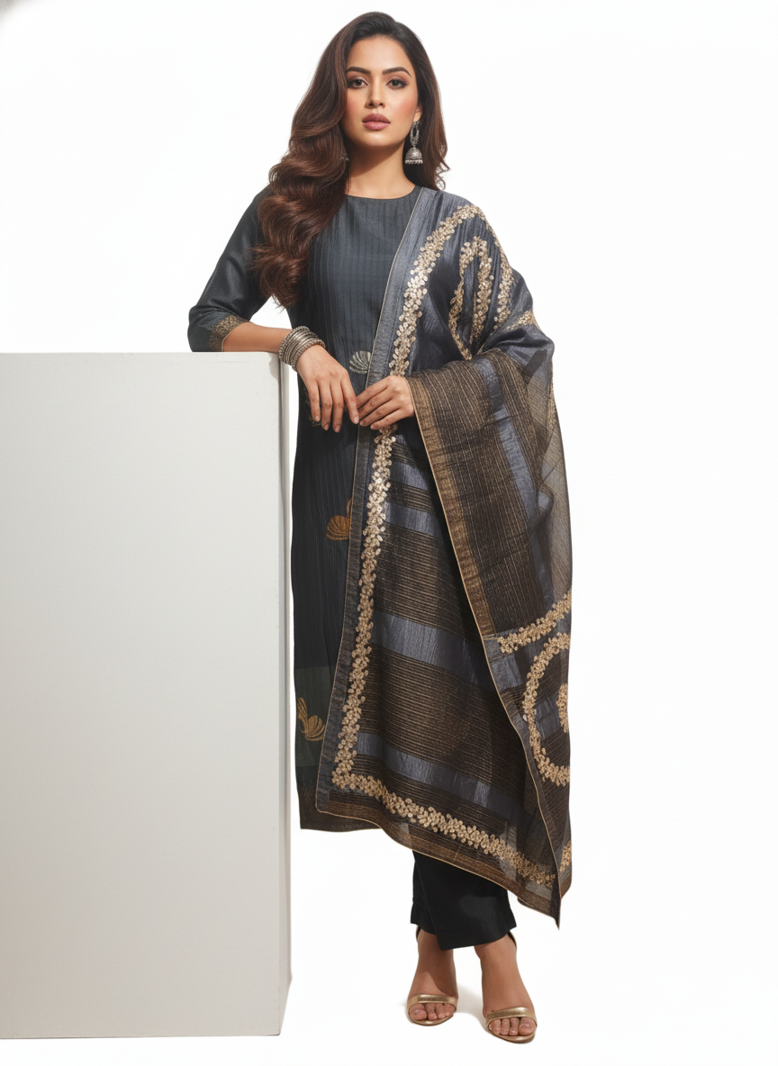 Semi Stitched Formal chanderi Suitset