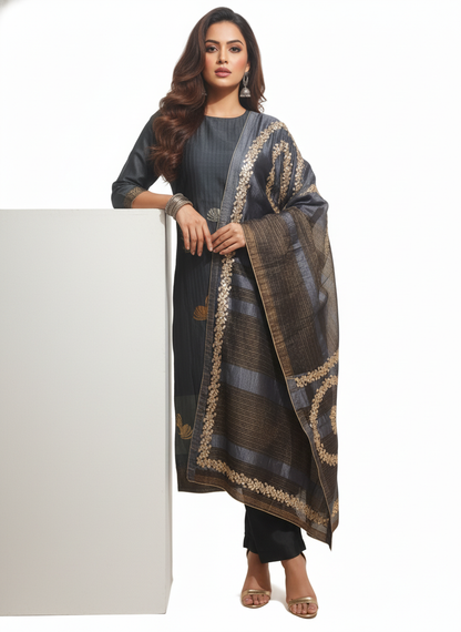 Semi Stitched Formal chanderi Suitset