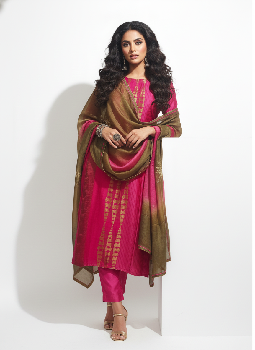 Semi Stitched Formal chanderi Suitset