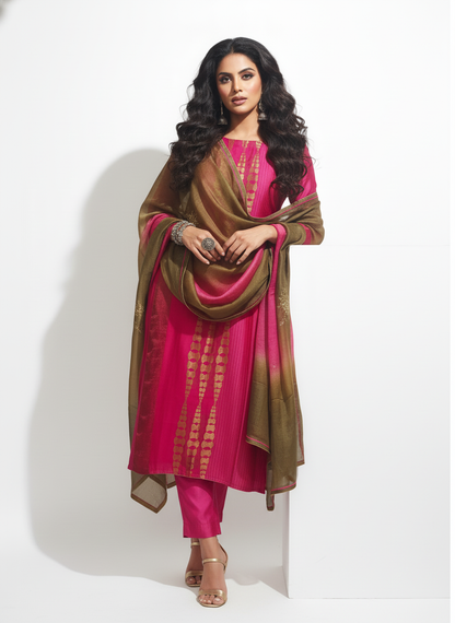 Semi Stitched Formal chanderi Suitset